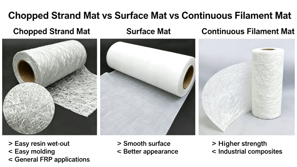 Chopped Strand Mat vs Surface Mat vs Continuous Filament Mat